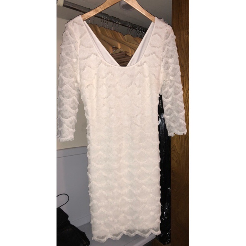 Guess White Dress; frills; sleeves; gold zipper